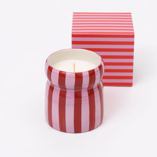 Cabana stripe scented ceramic candle - red and pink