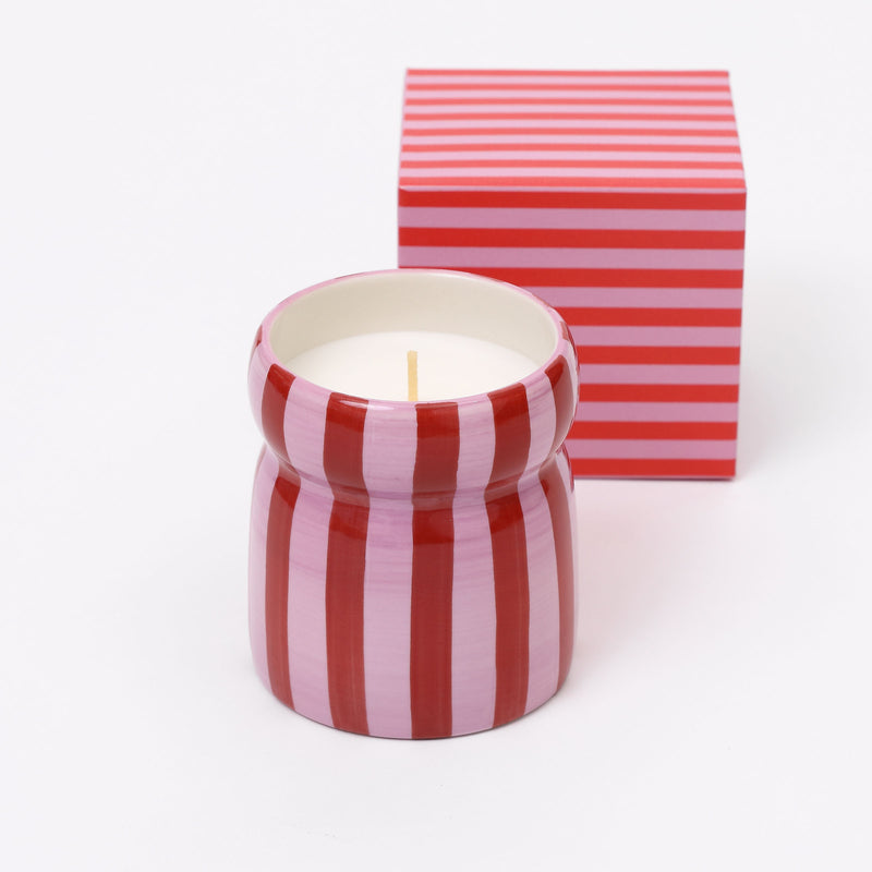 Cabana stripe scented ceramic candle - red and pink