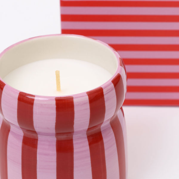 Cabana stripe scented ceramic candle - red and pink