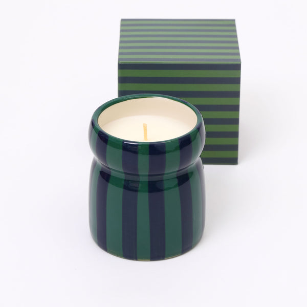 Cabana stripe scented ceramic candle - green and blue