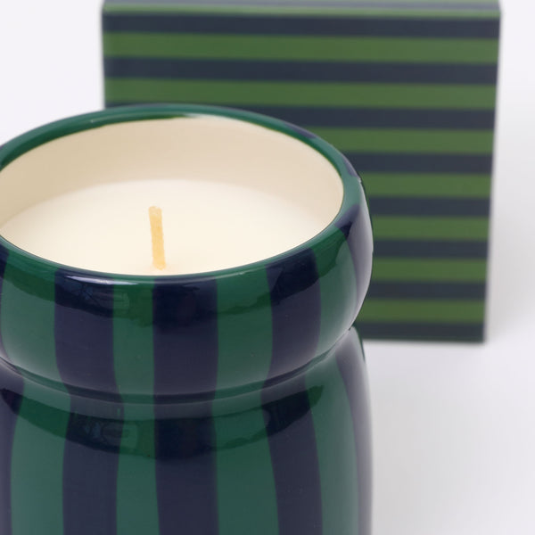 Cabana stripe scented ceramic candle - green and blue
