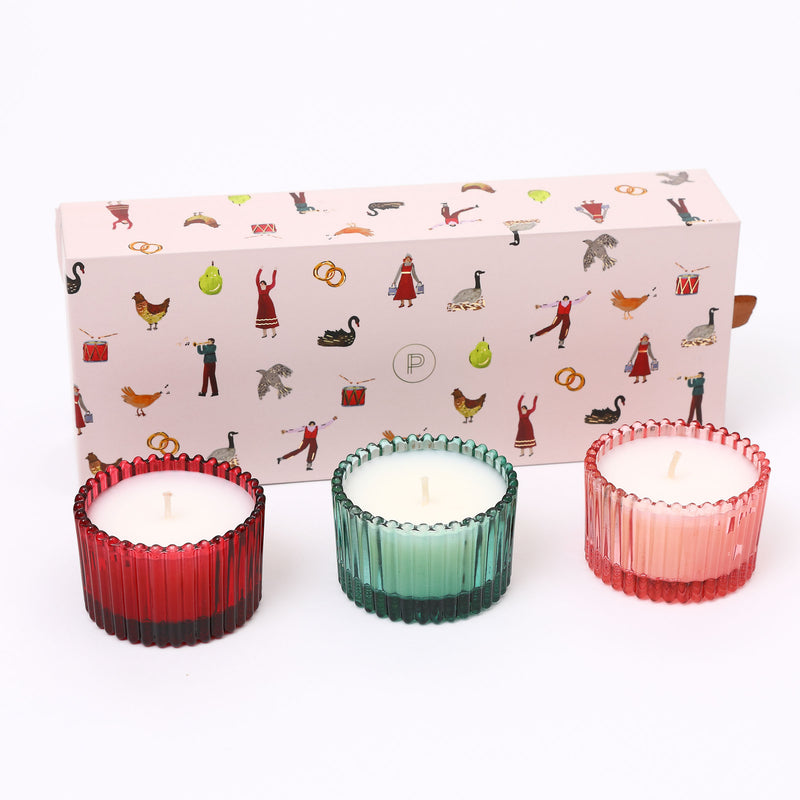 Festive ribbed glass candle gift set