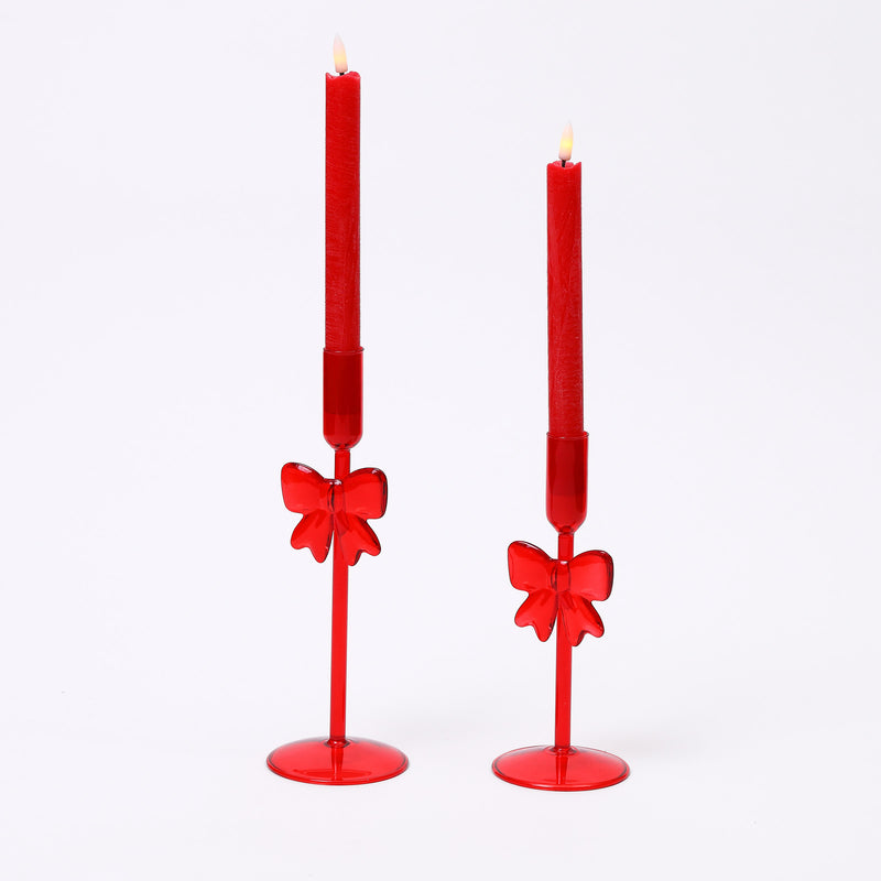 Red Glass Bow Candle Holders - Set of two - Small