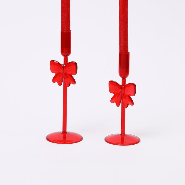 Red Glass Bow Candle Holders - Set of two - Small