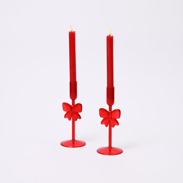Red Glass Bow Candle Holders - Set of two - Small