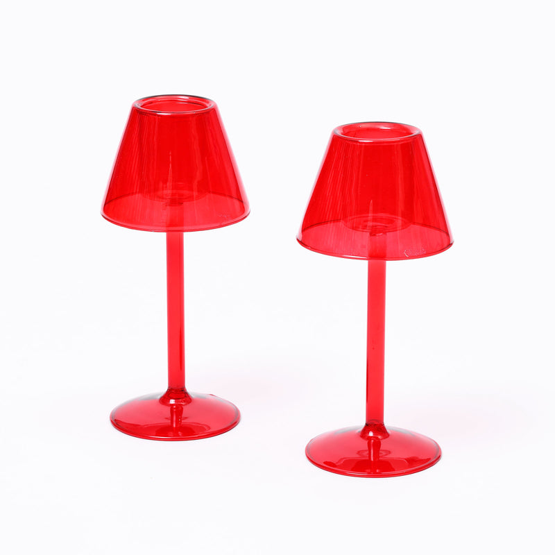 Red glass tea light holders - set of two