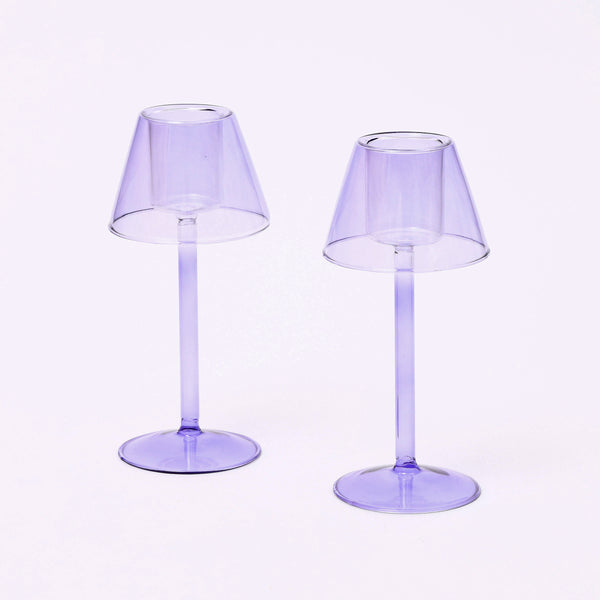 Lilac glass tea light holders - set of two