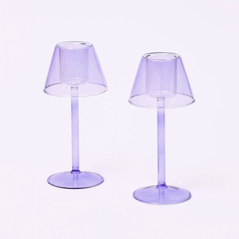 Lilac glass tea light holders - set of two