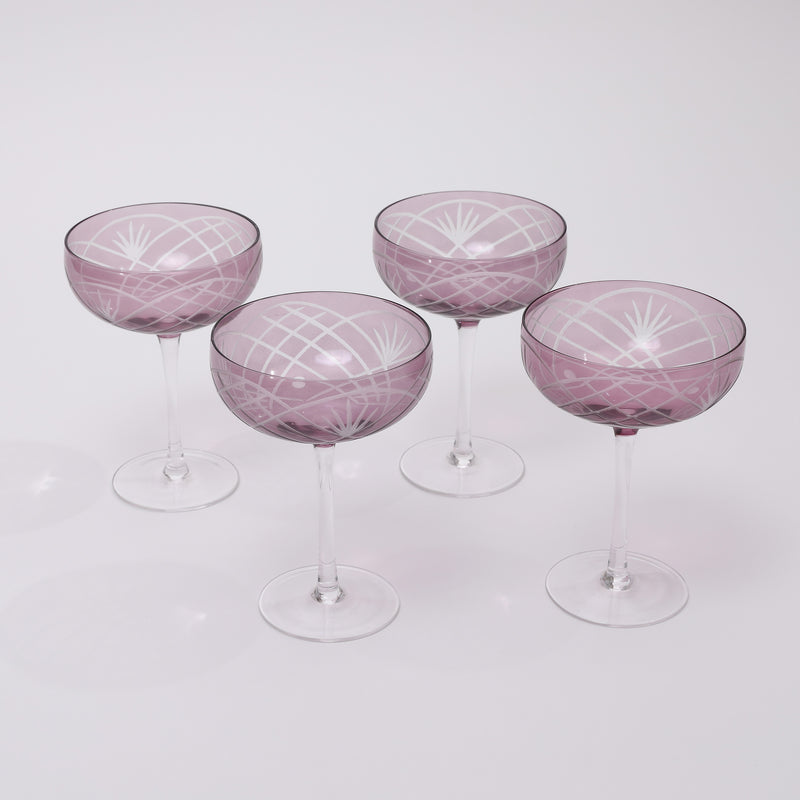 Etched Champagne coupe glass - set of 4