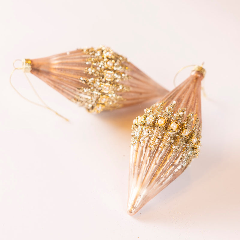 Pink Bead Encrusted Bauble - Set of Two