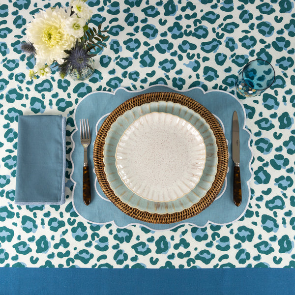 Amalfi Blue Leopard Tablecloth