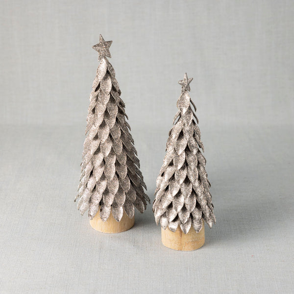 Silver leaf christmas trees - set of two