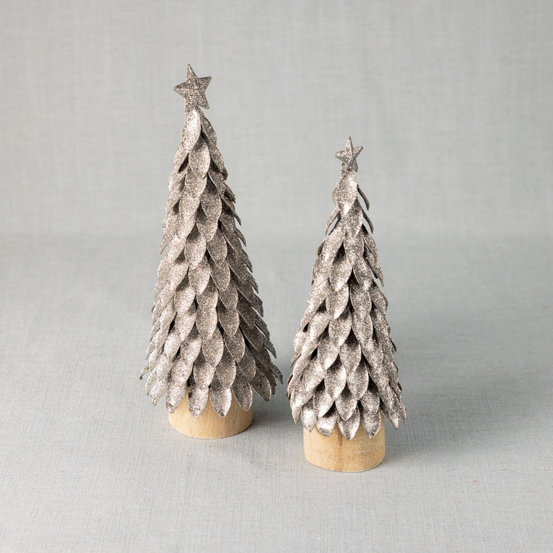 Silver leaf christmas trees - set of two