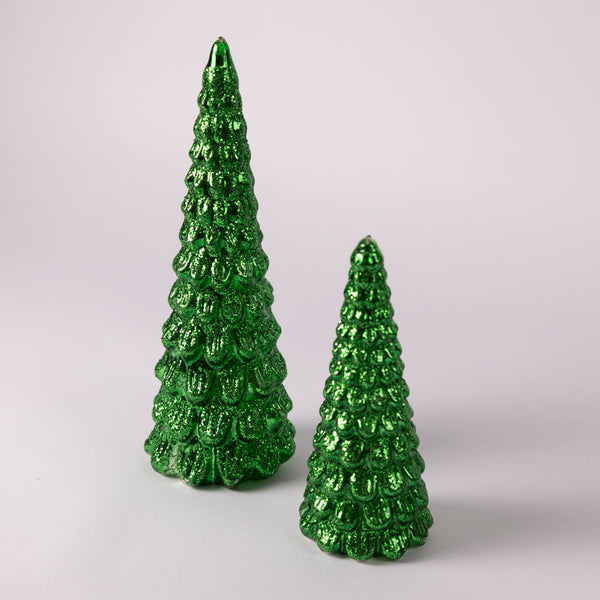 Green glass LED christmas tree - set of two