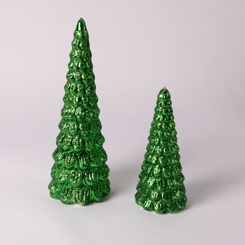 Green glass LED christmas tree - set of two