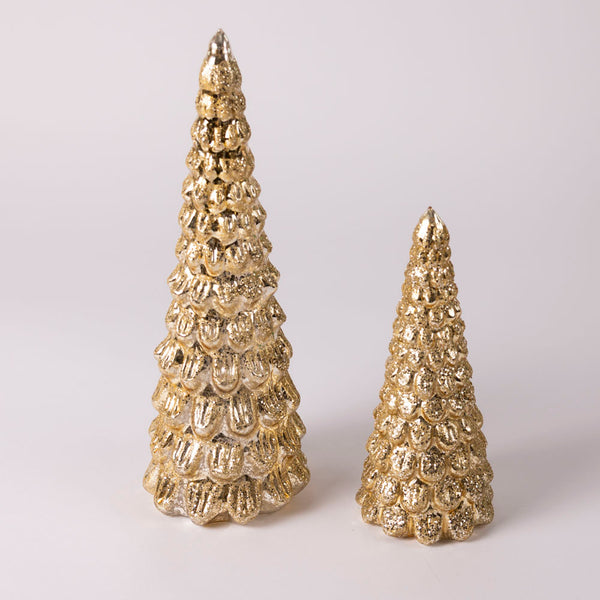 Gold glass LED christmas tree - set of two