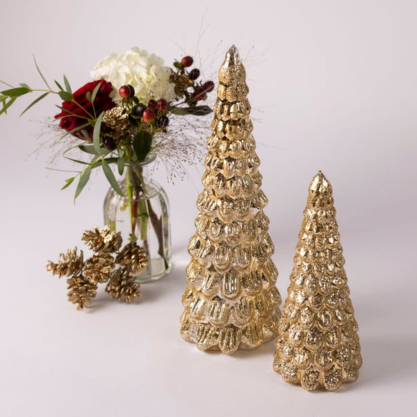 Gold glass LED christmas tree - set of two