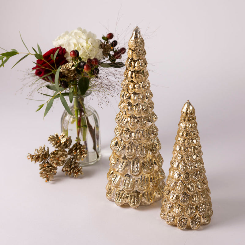 Gold glass LED christmas tree - set of two