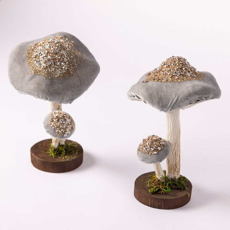Velvet decorative mushrooms - Grey and Blue - set of two