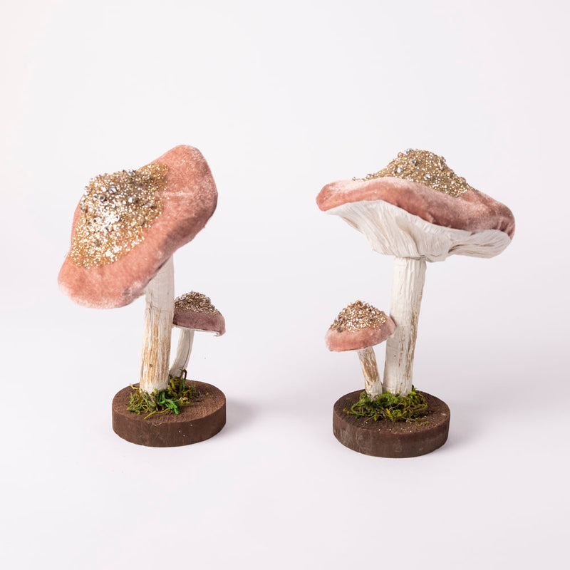 Velvet decorative mushrooms - Pink - set of two