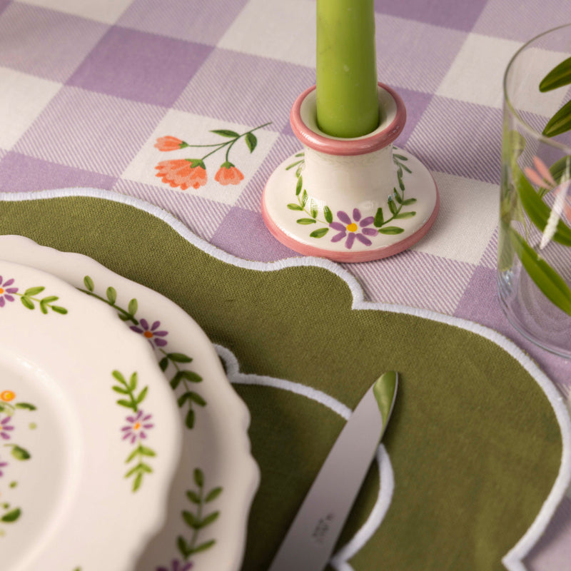 Lilac Floral & Gingham Tablecloth