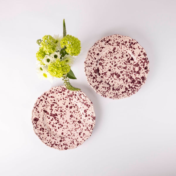 Scalloped Edge Splatter Plate - Pink & Aubergine Starter