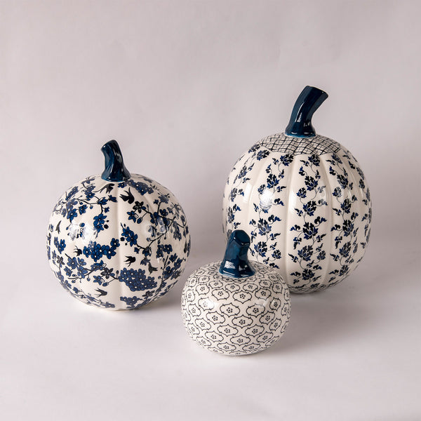 Trio of Blue and White Pumpkins