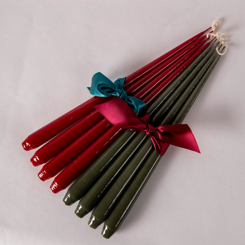 Set of Four Lacquered Candles - Army Green