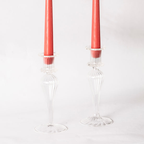 Handblown Glass Candle Holders - Set of Two