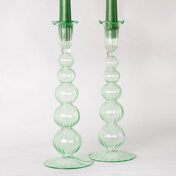 Handblown Glass Candle Holders - Set of Two