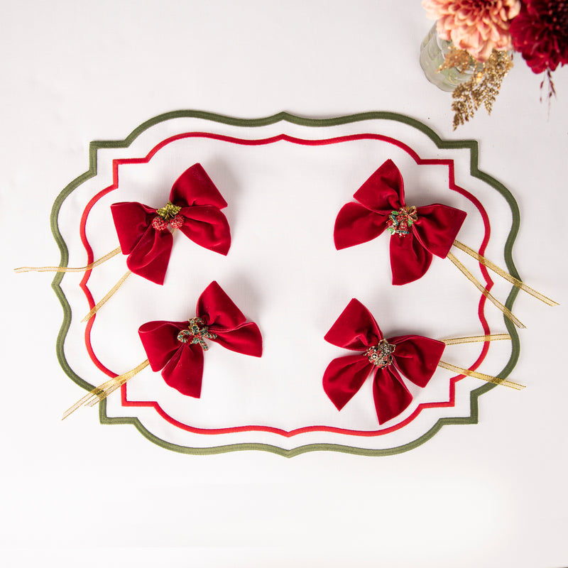 Set of Four Christmas Red Velvet Bows