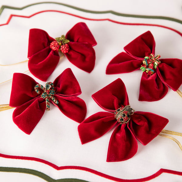 Set of Four Christmas Red Velvet Bows