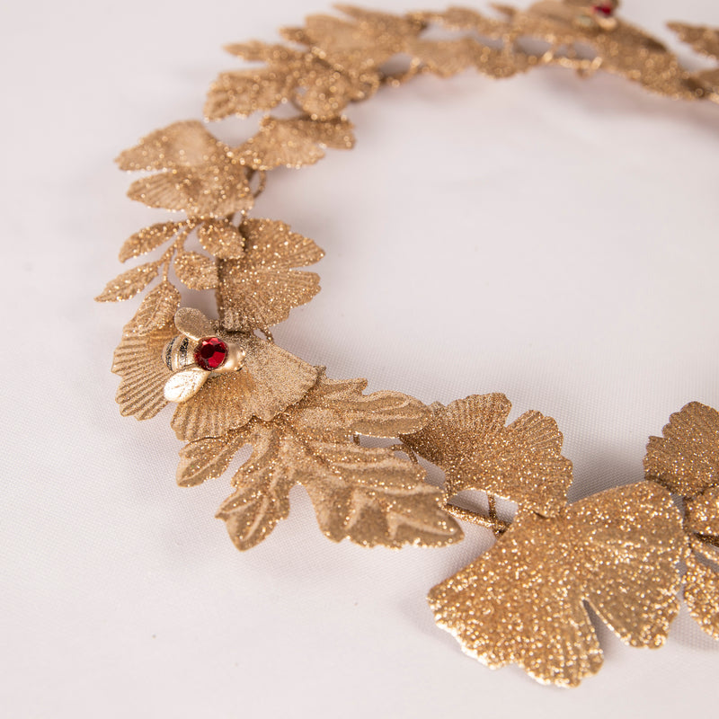 Gold Glitter Metal Leaf Wreath
