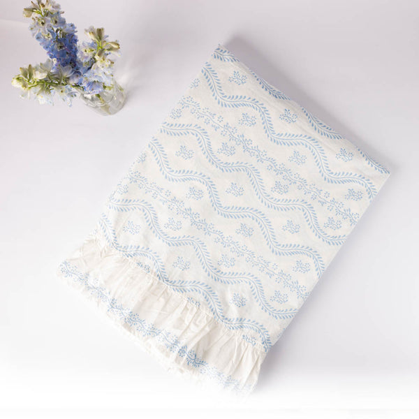 Blue Ruffled Edge Tablecloth