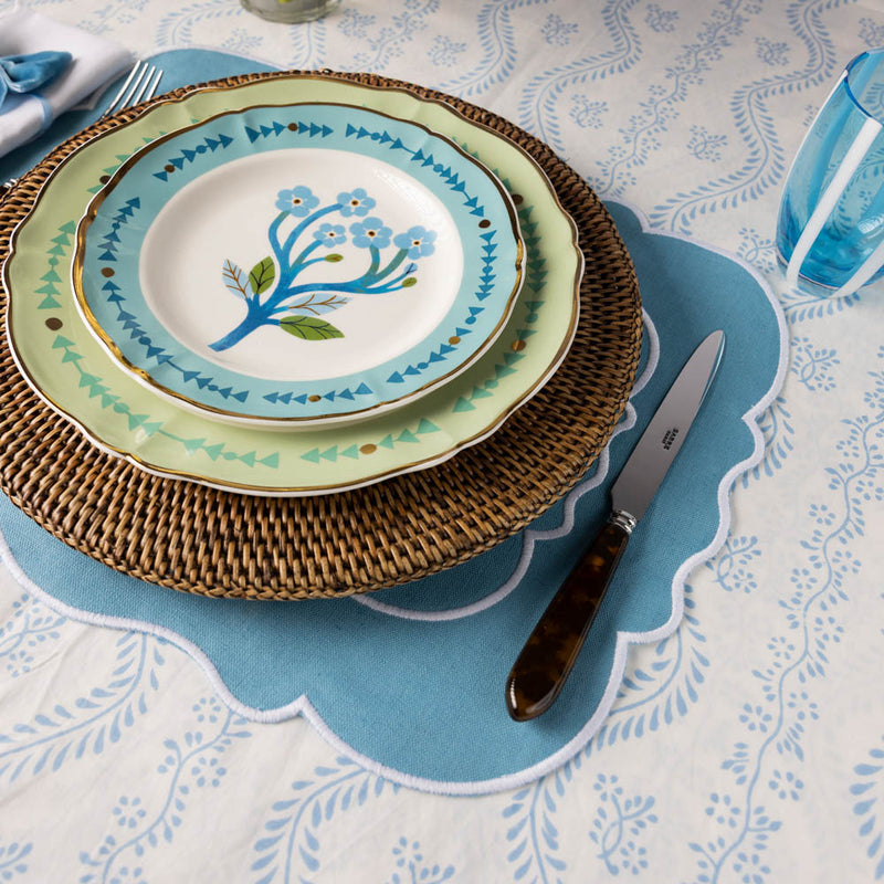 Blue Ruffled Edge Tablecloth